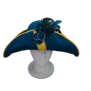 Vintage Cavalry-Style Tricorn Hat With Feathers & Beaded Accent; 1980s Bollman H